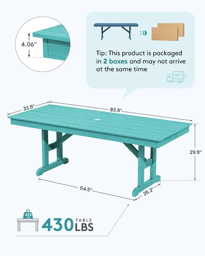 Vista 3 de SERWALL Outdoor 84" HDPE Rectangular Dining Table for 6-8,All-Weather,Aruba