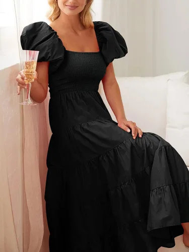 Vista 6 de LILLUSORY Vestido maxi elegante de verano de manga corta con hombros descubiertos para mujer