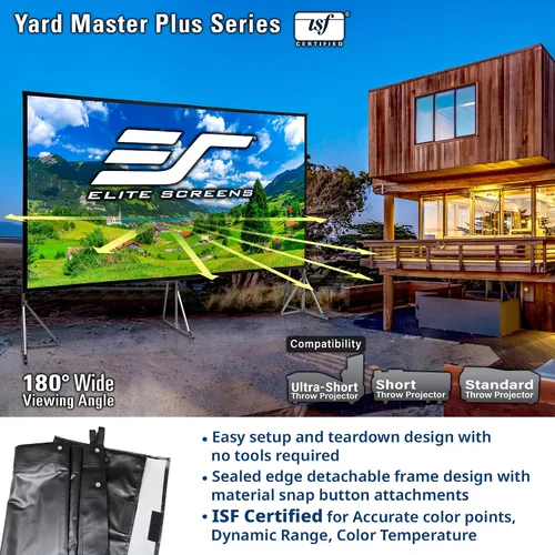 Vista 3 de Elite Screens Yard Master Plus, pantalla de proyector portátil ajustable con ajuste de altura 16:9 de 250 pulgadas, proyección frontal de cine 4K HD
