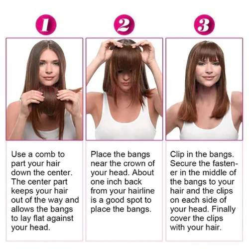 Vista 8 de Flequillo de cabello humano con clip, natural hecho a mano, flecos con sienes para mujer, extensiones curvadas reales y onduladas, piezas de cabello
