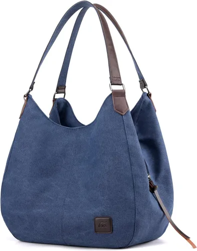 Vista 24 de Dourr Bolso para hombro para mujer, con múltiples bolsillos, bolso de mano moderno de lona de algodón