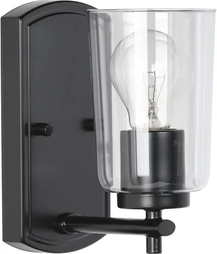 Vista 6 de Progress Lighting Adley Collection - Lámpara de tocador de baño tradicional de cristal transparente, color negro mate