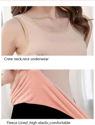 Vista 4 de Ropa interior de algodón con forro polar térmico para mujer, camiseta sin mangas, chaleco de capa base cálida