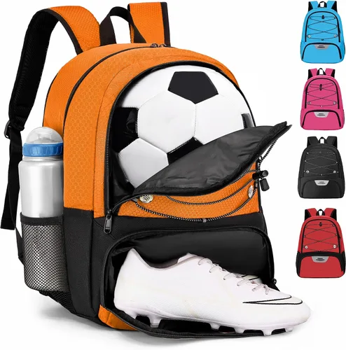 Vista 11 de Hsmihair - Mochila de fútbol juvenil - Mochila para fútbol y baloncesto, con compartimento para pelota y tacos separados