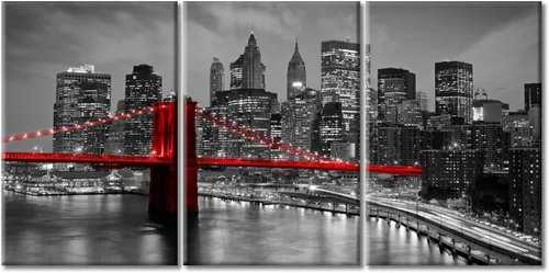 Vista 103 de TUMOVO Arte de pared en blanco y negro con paisaje urbano de Nueva York, decoración de pared de horizonte de Nueva York para sala de estar, puente