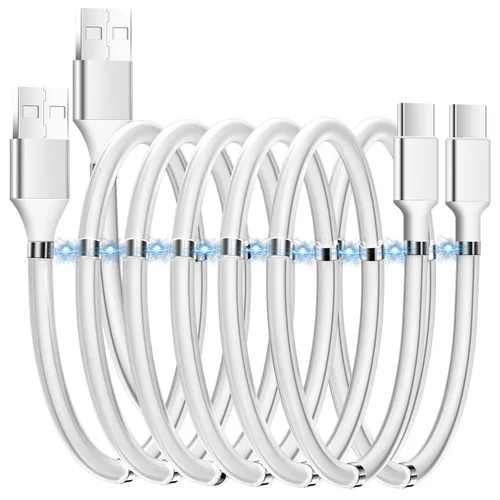 Vista 8 de Cable de carga magnético, (3 pies) de carga súper organizada de absorción magnética Nano cable de datos para Galaxy S21/S20 Ultra S10 S10E S9 Note