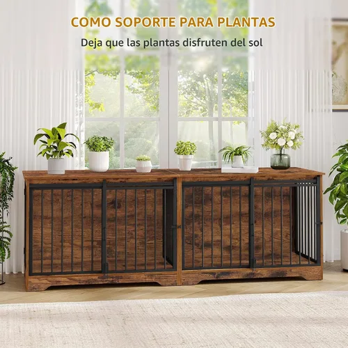 Vista 8 de Hzuaneri Mueble Jaula para Perros de 78" para 2 Perros, Jaula Doble para Perros con Divisor, Perrera de Madera Resistente para Perros, Jaula