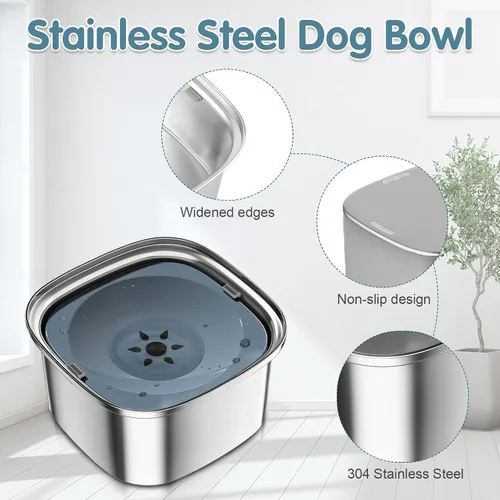 Vista 4 de UPSKY Cuenco de Agua para Perros de 3L 101oz Acero Inoxidable Sin Derrames Gran Capacidad Cuenco de Comida y Agua para Perros Alimentador de Agua