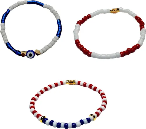 Vista 4 de Juego de 3 pulseras de cuerda elástica de santería de ojo malvado hechas a mano Obatala Oshun Yemaya Orula Elegua Oya Ogun Ochosi Shango Babalu Aye