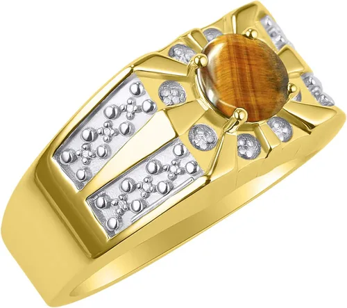 Vista 3 de Rylos Anillos para hombre de oro amarillo de 14 quilates, diseño Starburst de 0.31 pulgadas, piedras preciosas ovaladas y diamantes brillantes