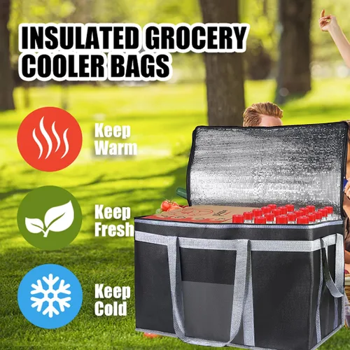 Vista 6 de Bolsas aisladas reutilizables para alimentos para entrega de alimentos, bolsas aisladas para entrega de pizza de viaje, bolsa térmica plegable