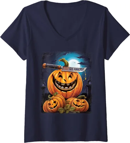 Vista 3 de GIS Analyst Funny Halloween Fun Pun Spooky V-Neck T-Shirt