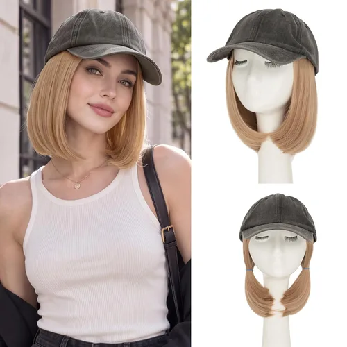Vista 21 de S-noilite Gorra de béisbol de 6 pulgadas con peluca corta de peinado Bob