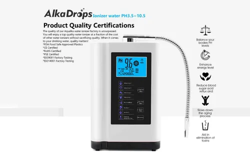 Vista 2 de Ionizador de agua, máquina purificadora de agua PH 3.5-10.5 Máquina de agua de ácido alcalino, hasta -500mV ORP, 8000 litros por filtro, 7 ajustes