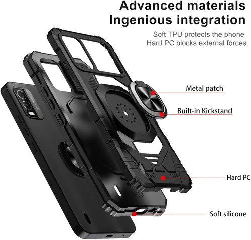 Vista 3 de Ailiber Funda para Nokia C210, Nokia C210 con protector de pantalla de vidrio templado, soporte de anillo para montaje magnético de coche