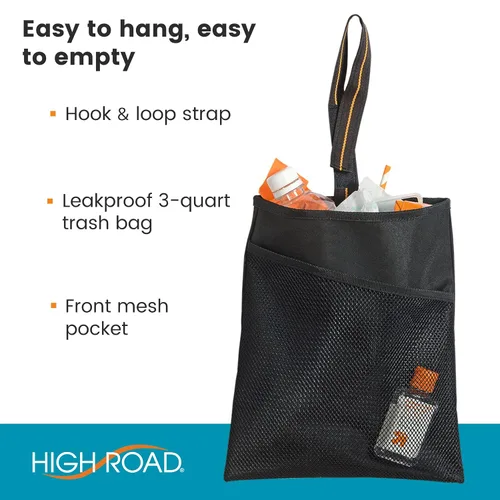 Vista 3 de HIGH ROAD - Bolsa de basura para automóvil con forro a prueba de fugas y bolsillo de almacenamiento Hanging Car Garbage Bag Holds Wet and Dry Car