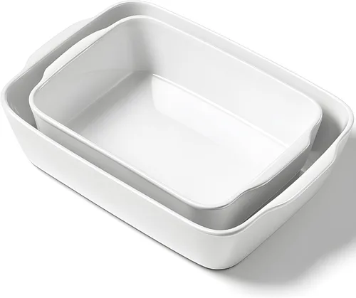 Vista 14 de HOMBENE - Cacerola blanca de 1.2 cuartos de galón, bandeja para lasaña para horno, utensilios para hornear, pequeña fuente de cerámica para hornear