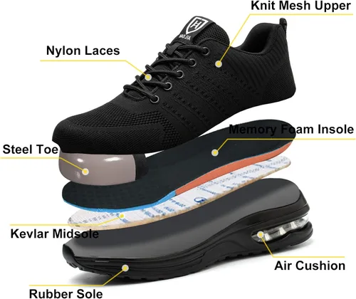 Vista 7 de Zapatos de punta de acero para hombres y mujeres, zapatos de trabajo ligeros y cómodos, indestructibles, antideslizantes, zapatos de seguridad