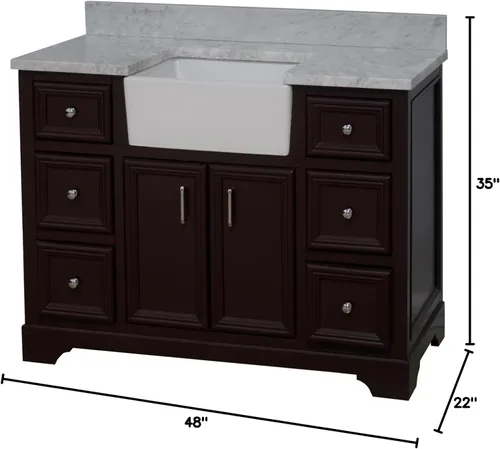 Vista 3 de Kitchen Bath Collection Zelda - Mueble de granja de 48 pulgadas (carrara/chocolate): incluye gabinete de chocolate con encimera de mármol italiano
