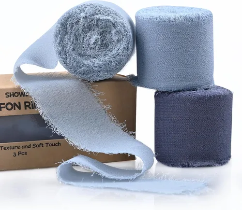 Vista 24 de 3 rollos de cinta de gasa con flecos hecha a mano, de chifón, color negro, de 1.5 pulgadas de ancho x 7 yardas de largo, cinta estilo seda