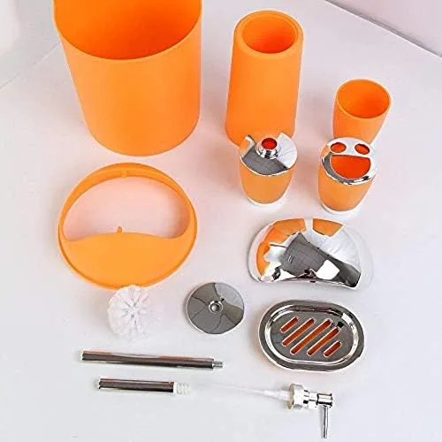 Vista 5 de 6 piezas de accesorios de baño, vaso para cepillo de dientes, dispensador de jabonera (naranja)