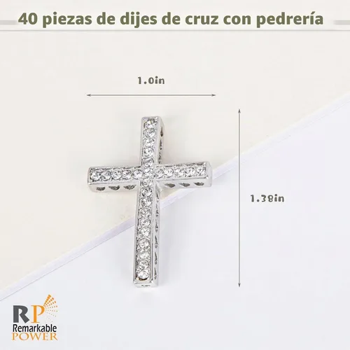 Vista 7 de Colgante de cuentas de plata con dije de cruz de diamantes de imitación para pulsera y joyería