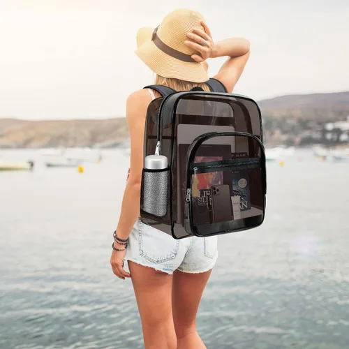 Vista 5 de Mochila transparente, mochila grande, mochila transparente de forma resistente, mochilas casuales, A-Negro, Transparente