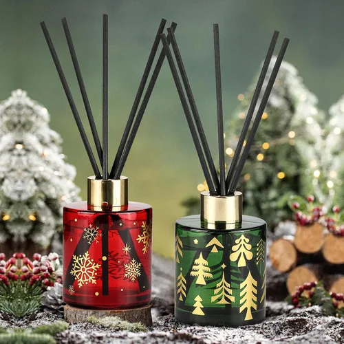 Vista 4 de Brakula Set de Difusor de Varillas, Diseño de Botella Navideña con 2 Aromas, Decoración para el Hogar, Dormitorio, Sala de Estar, Baño, Oficina
