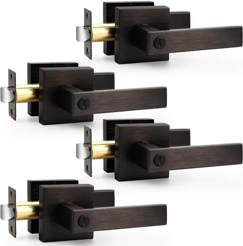 Vista 2 de Probrico Palanca de Puerta de Cama y Baño Negro Mate Servicio Pesado Manija de Puerta de Privacidad, Cerradura de Puerta Sin Llave Interior Baño
