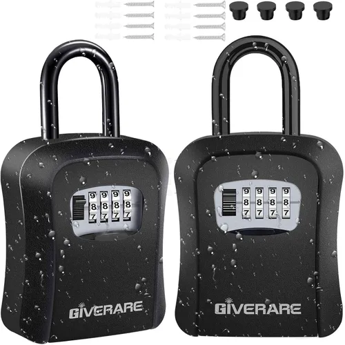 Vista 10 de Caja de cerradura para llaves, caja de seguridad de combinación de 4 dígitos, soporte de pared y aleación de metal portátil, impermeable