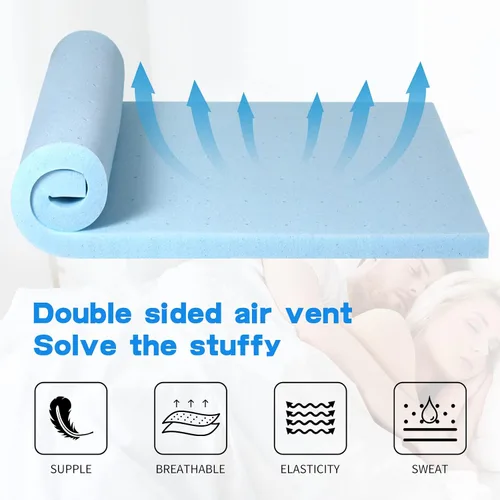 Vista 4 de BLKMTY Cubrecolchón King de 3 pulgadas, cubrecolchón de espuma viscoelástica ventilada con infusión de gel refrescante, colchón suave y transpirable