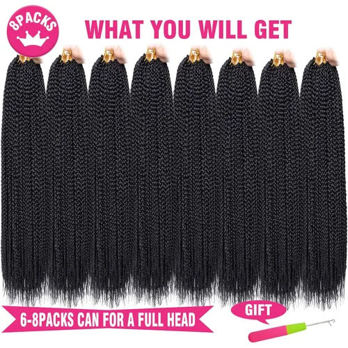 Vista 4 de Unionbeauty - Paquete de 8 trenzas de caja Goddess de cabello a ganchillo, 144 mechones por lote, trenzas de ganchillo preenlazadas, trenzas de caja