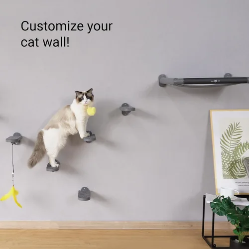 Vista 6 de SVD.PET Escalones de pared para gatos (paquete de 2), escaleras para subir con almohadilla de fieltro reemplazable, estantes para gatos con juguete