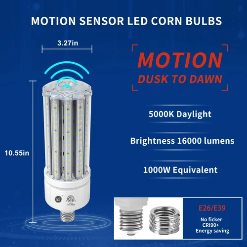 Vista 2 de NS Bombilla LED inteligente de 100 W con sensor de movimiento y atardecer a amanecer (16,000 lm 5000 K CRI 90 sin parpadeo) - Base E26/E39
