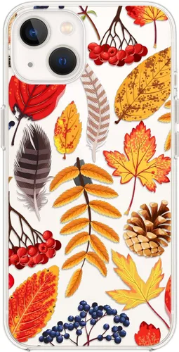 Vista 7 de Blingy's Funda para iPhone 14, divertido estilo calabaza con patrón de hojas de otoño, lindo diseño de otoño, funda protectora transparente de TPU