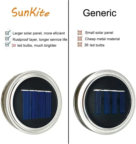 Vista 2 de SunKite Luces solares para tarros de masón, paquete de 12 unidades, 30 LED, impermeables, para frascos de luciérnaga, luces con ganchos