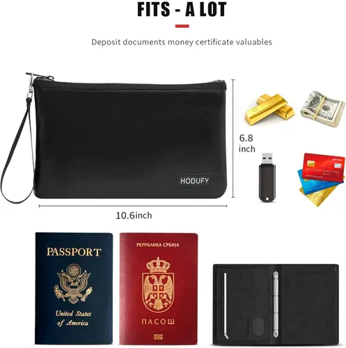 Vista 4 de Bolsa de dinero ignífuga (2000℉), bolsas de documentos ignífugas, bolsa de efectivo bancario con cremallera y correa, adecuada para documentos A5