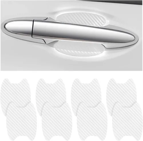 Vista 10 de 8 unidades de calcomanías para manija de puerta de coche, protector de copa de puerta de coche de fibra de carbono antiarañazos, película protectora