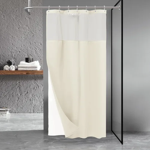 Vista 22 de N&Y HOME - Juego de cortina de ducha de punto gofre, forro de tela a presión y ganchos, para ducha pequeña, estilo hotel, ventana superior de malla
