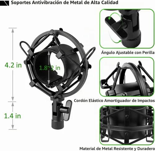 Vista 4 de Soporte de micrófono de escritorio AT2020 actualizado, soporte de micrófono ajustable con soporte de choque y parabrisas de espuma para Audio