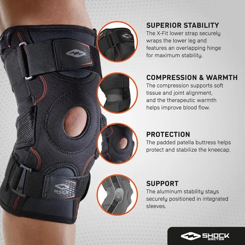 Vista 3 de Rodillera Shock Doctor, Rodillera de Compresión para Hombres y Mujeres, Rodillera con Bisagras con Estabilizadores Laterales, Máximo Apoyo, Bisagras