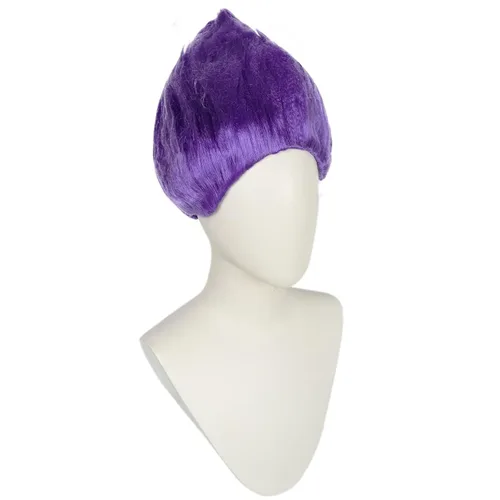 Vista 4 de JoneTing Peluca con puntas moradas + gorra de pelucaPeluca corta púrpura para cosplay para Halloween, peluca de cosplay púrpura brillante