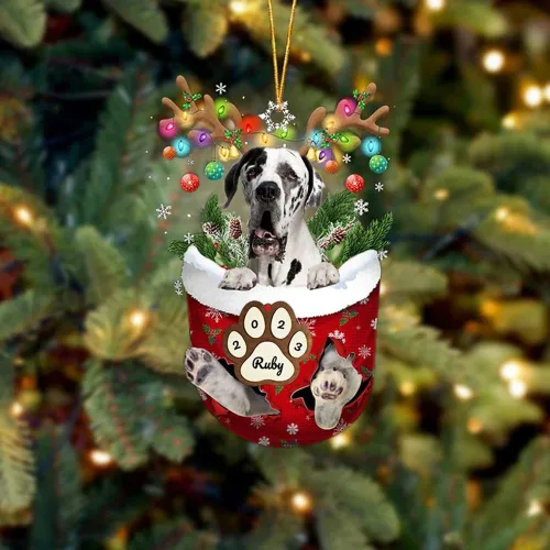 Vista 135 de Adornos personalizados de Pug cervatillo – Decoración personalizada para árbol de Navidad con patas de bolsillo de nieve