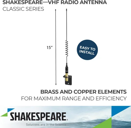 Vista 2 de Shakespeare 5216 Antena VHF clásica, negra, 15 pulgadas