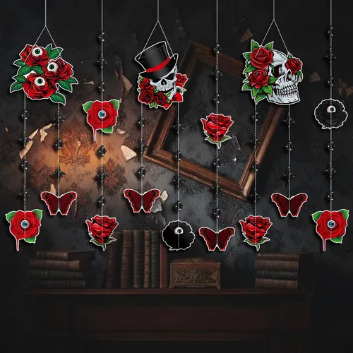 Vista 9 de KatchOn, Guirnalda de Halloween negra con purpurina, enorme, paquete de 10 unidades, guirnalda de decoración de fiesta de Halloween con recortes