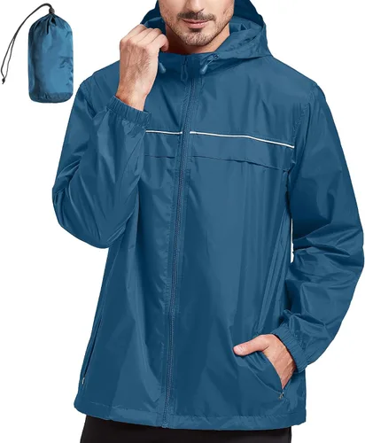 Vista 43 de SWISSWELL Chaqueta impermeable para hombre, rompevientos, ligera con capucha para uso diario casual