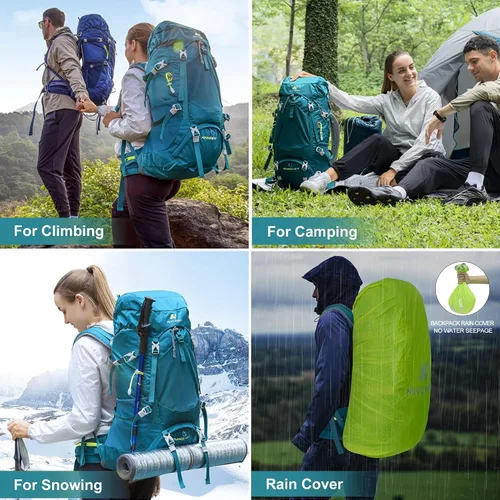 Vista 6 de N NEVO RHINO - Mochila de senderismo con marco interno 50, 60, 65, 70 y 80 L, mochila impermeable para escalar, camping, con cubierta de lluvia