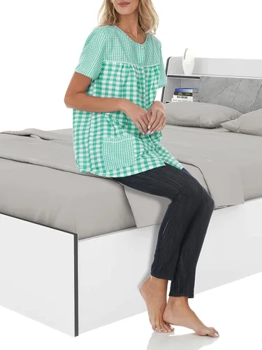 Vista 7 de Ezi Camisa de manga corta con botones a presión para mujer
