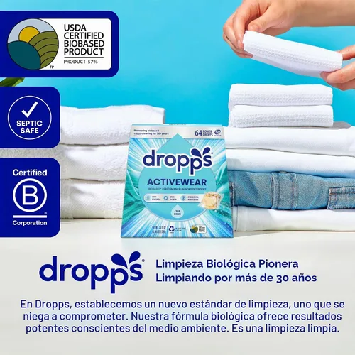 Vista 6 de Dropps Activewear Biobased Power Laundry Detergent Pods, Crisp Breeze (64 unidades) - Cápsulas de detergente para lavandería que combaten manchas