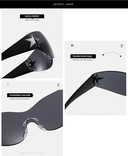 Vista 3 de Palarado Y2K - Gafas de sol de moda de los años 2000 Cyber Shield Star para mujer sin montura